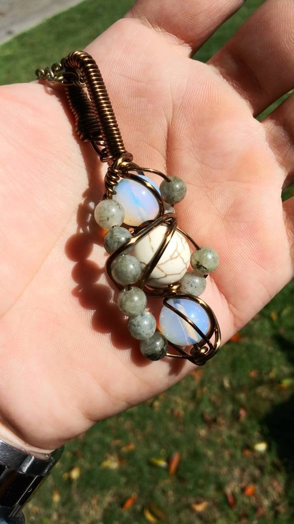 Mad Images. Opalite, howlite and labradorite necklace. Made by Eyesthatburnthemind.