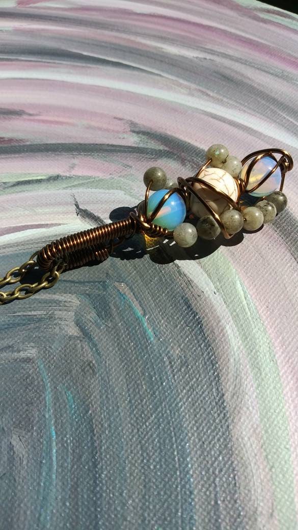 Mad Images. Opalite, howlite and labradorite necklace. Made by Eyesthatburnthemind.