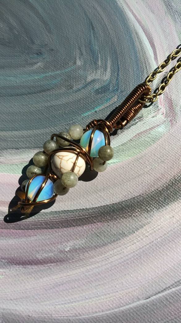 Mad Images. Opalite, howlite and labradorite necklace. Made by Eyesthatburnthemind.