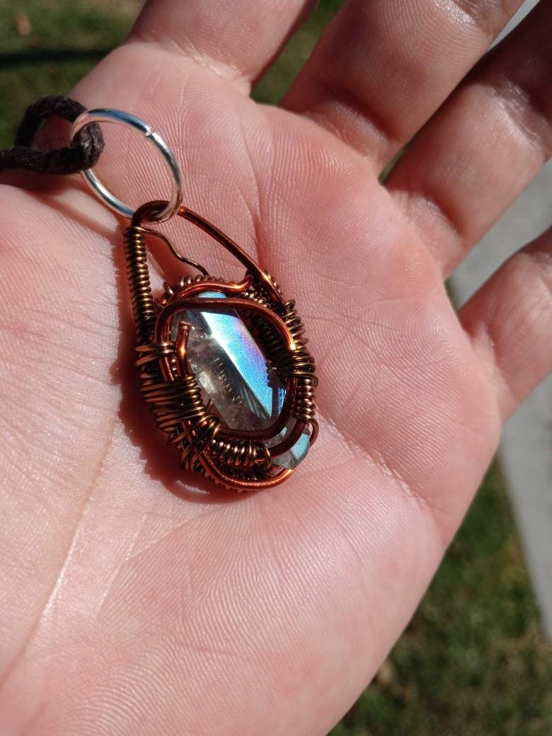 Buffed Shield. Flashed Quartz and copper necklace. Made by Eyesthatburnthemind.