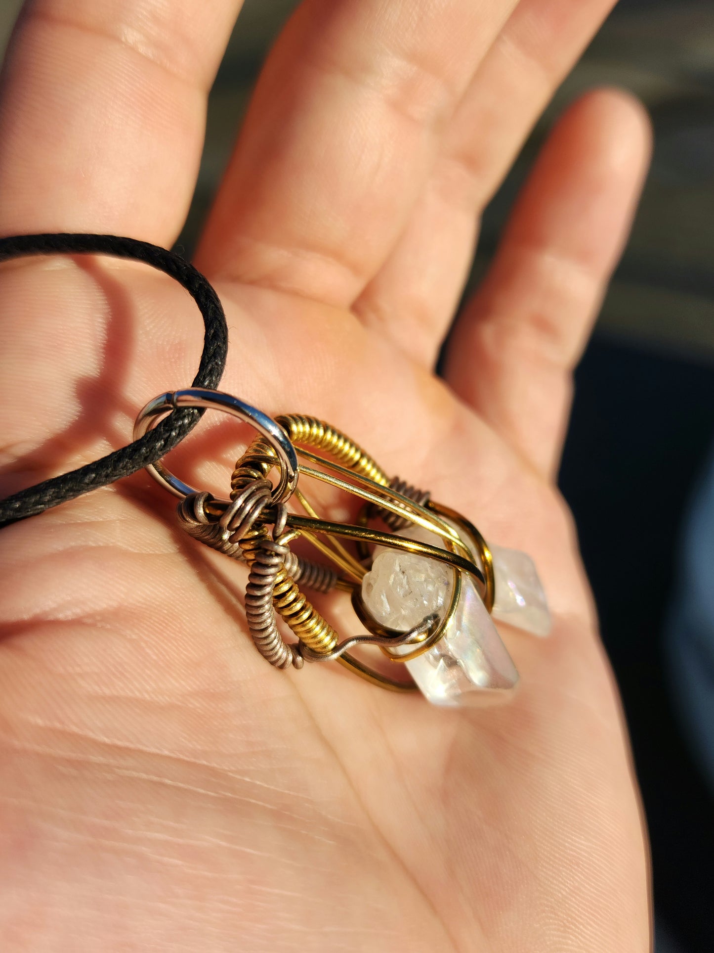 Twin Beings. Flashed Quartz crystal necklace. Made by Eyesthatburnthemind.