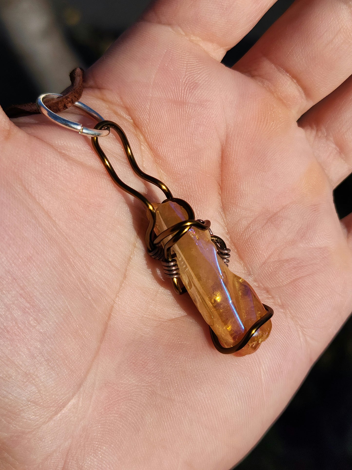 Crystal Fire Catalyst. Flashed Quartz Crystal Necklace. Made by Eyesthatburnthemind.