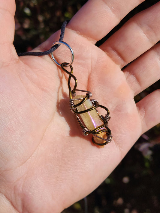 Crystal Fire Catalyst. Flashed Quartz Crystal Necklace. Made by Eyesthatburnthemind.