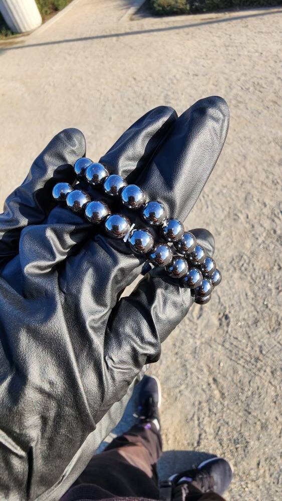 Cooling Down. Pair of Hematite/ Blue Tigers Eye and Blue Jade bracelets. Your choice of size. Made by Eyesthatburnthemind.