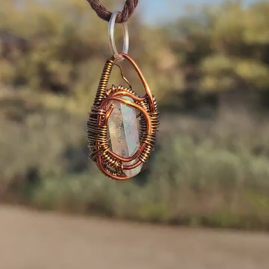 Buffed Shield. Flashed Quartz and copper necklace. Made by Eyesthatburnthemind.