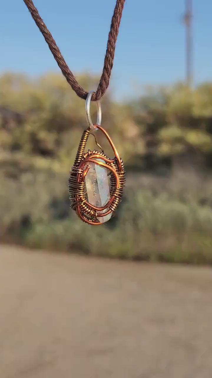 Buffed Shield. Flashed Quartz and copper necklace. Made by Eyesthatburnthemind.