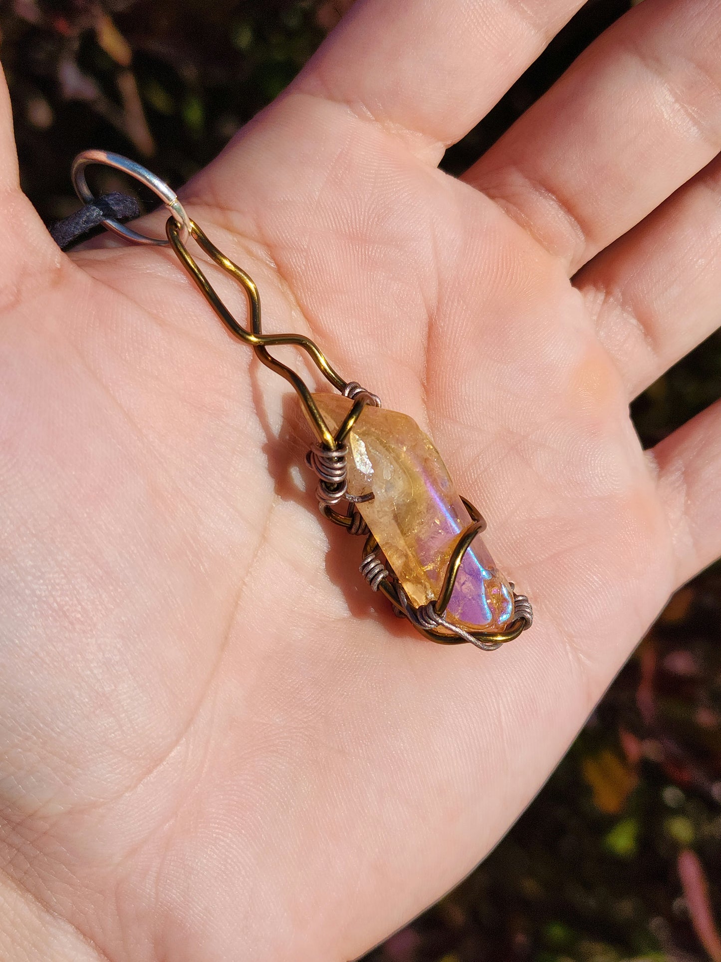 Crystal Fire Catalyst. Flashed Quartz Crystal Necklace. Made by Eyesthatburnthemind.