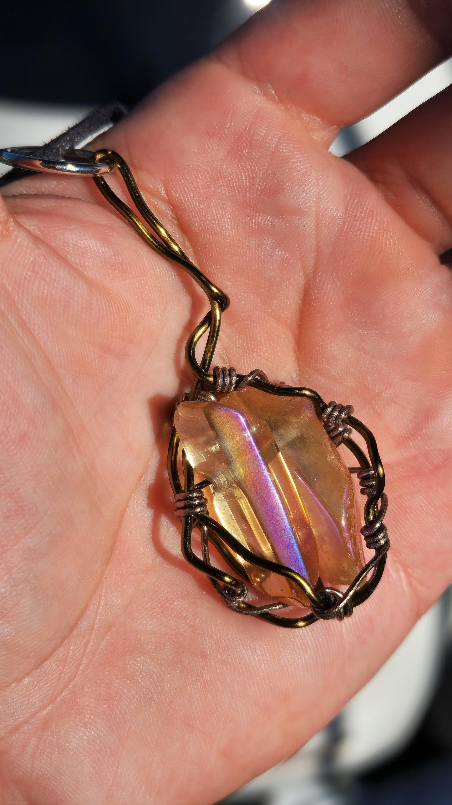 Crystal Fire Catalyst. Flashed Quartz Crystal Necklace. Made by Eyesthatburnthemind.