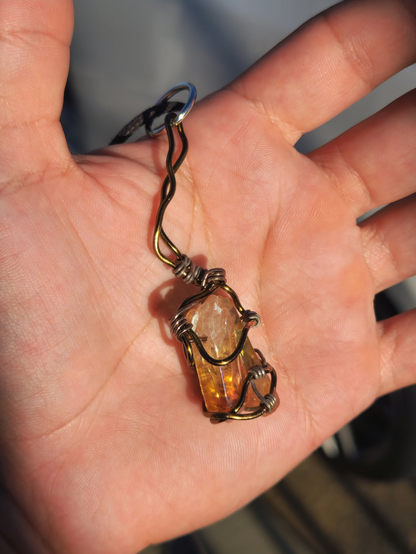 Crystal Fire Catalyst. Flashed Quartz Crystal Necklace. Made by Eyesthatburnthemind.