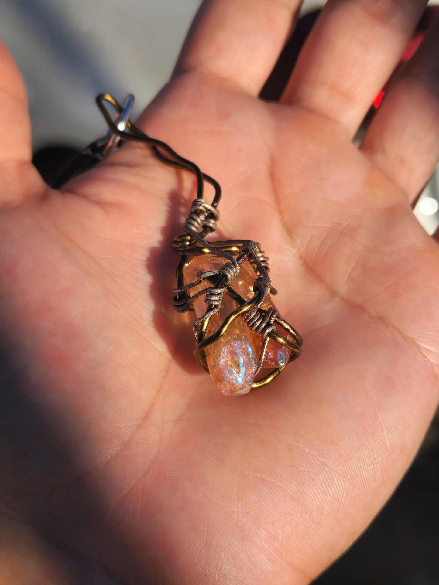 Crystal Fire Catalyst. Flashed Quartz Crystal Necklace. Made by Eyesthatburnthemind.