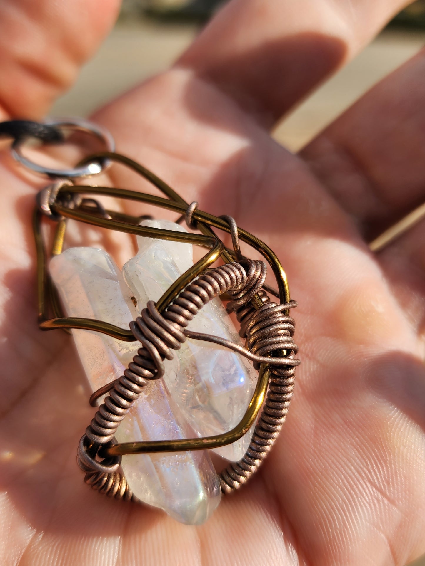 Trapped Companion. Flashed Quartz crystal necklace. Made by Eyesthatburnthemind.