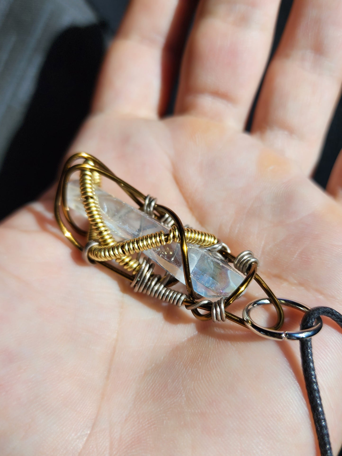 Aura Reflection. Flashed quartz crystal necklace. Made by Eyesthatburnthemind.