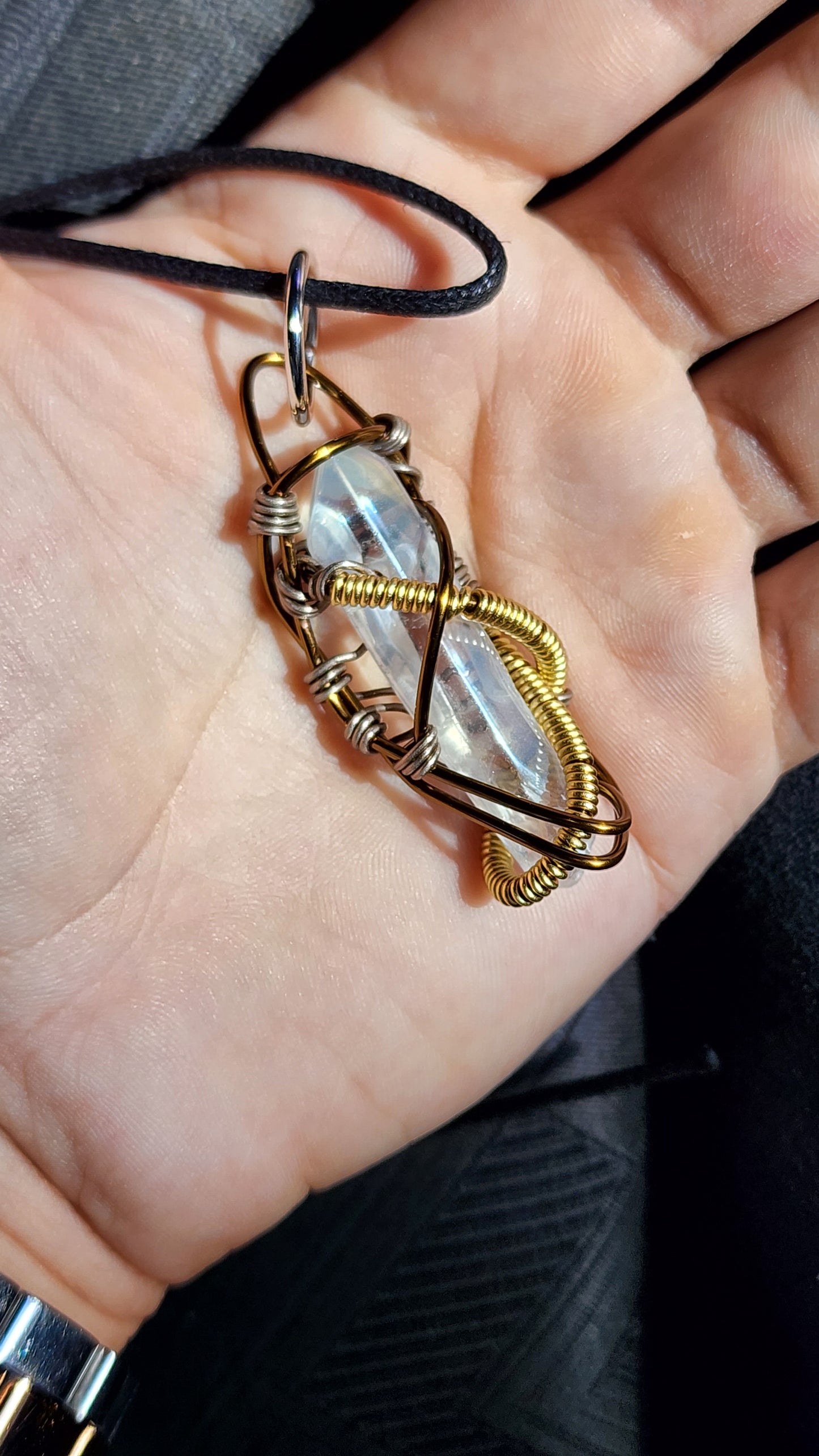 Aura Reflection. Flashed quartz crystal necklace. Made by Eyesthatburnthemind.