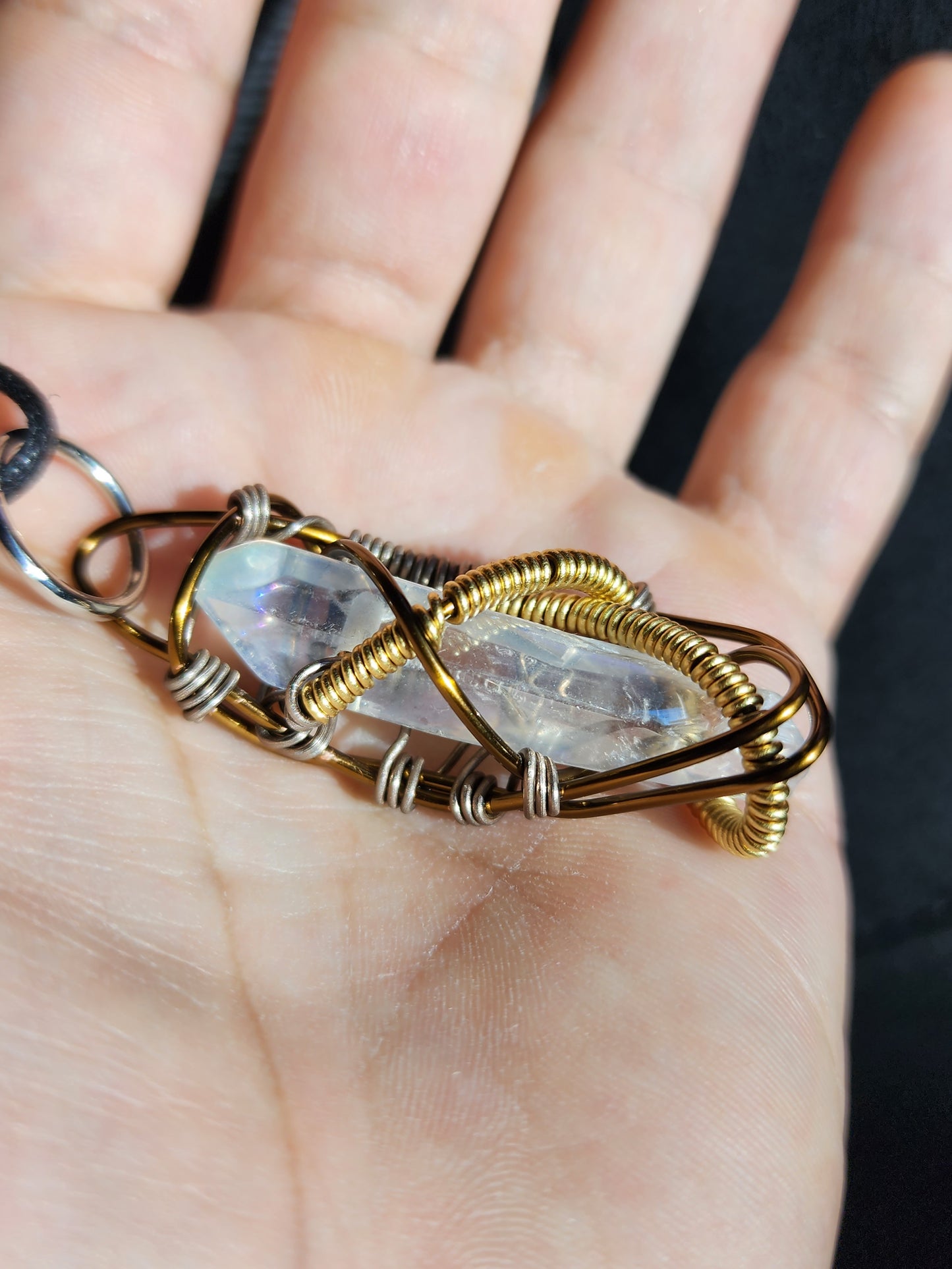 Aura Reflection. Flashed quartz crystal necklace. Made by Eyesthatburnthemind.