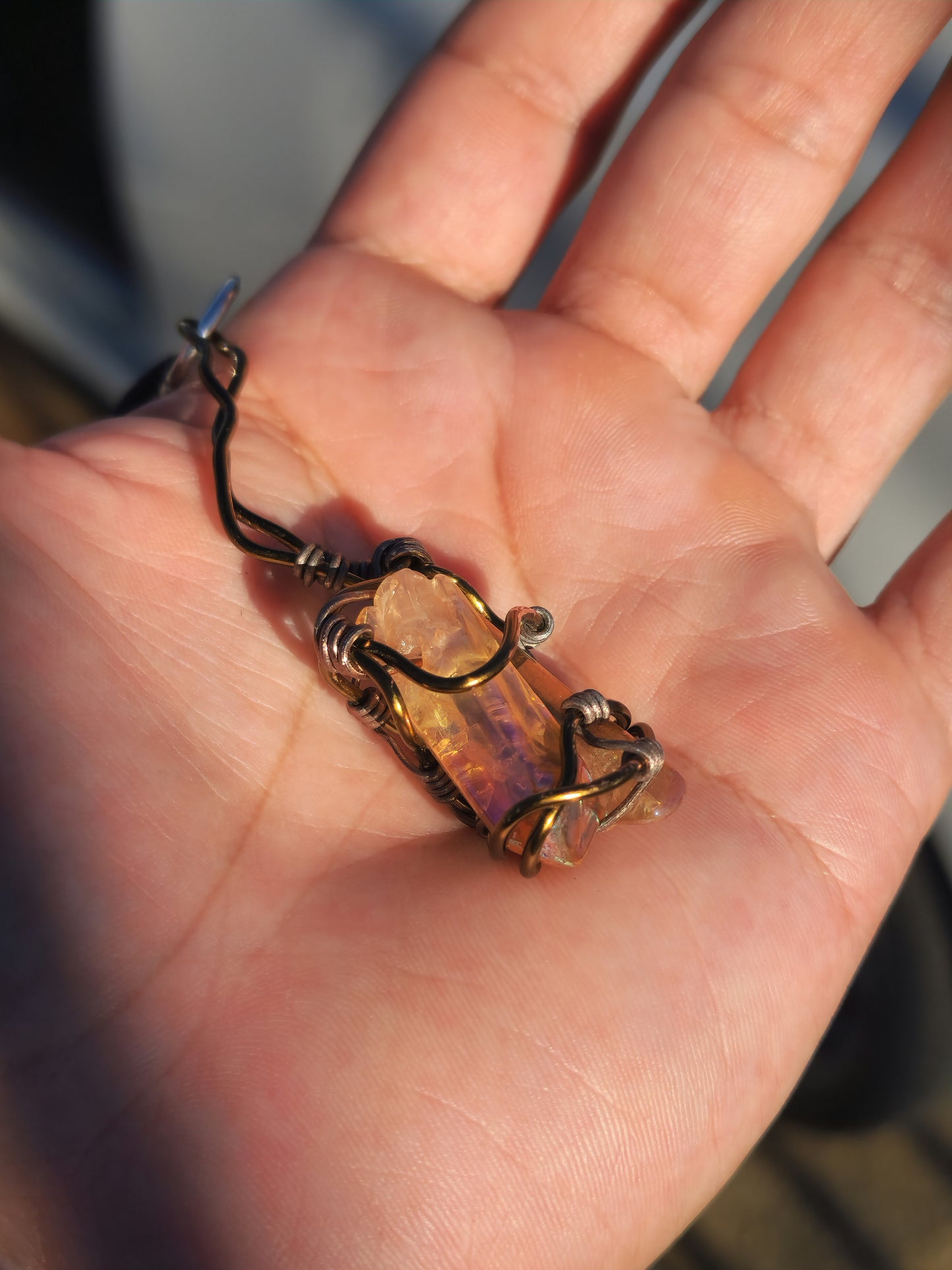 Crystal Fire Catalyst. Flashed Quartz Crystal Necklace. Made by Eyesthatburnthemind.