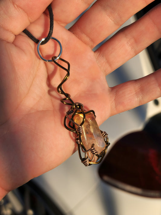 Crystal Fire Catalyst. Flashed Quartz Crystal Necklace. Made by Eyesthatburnthemind.