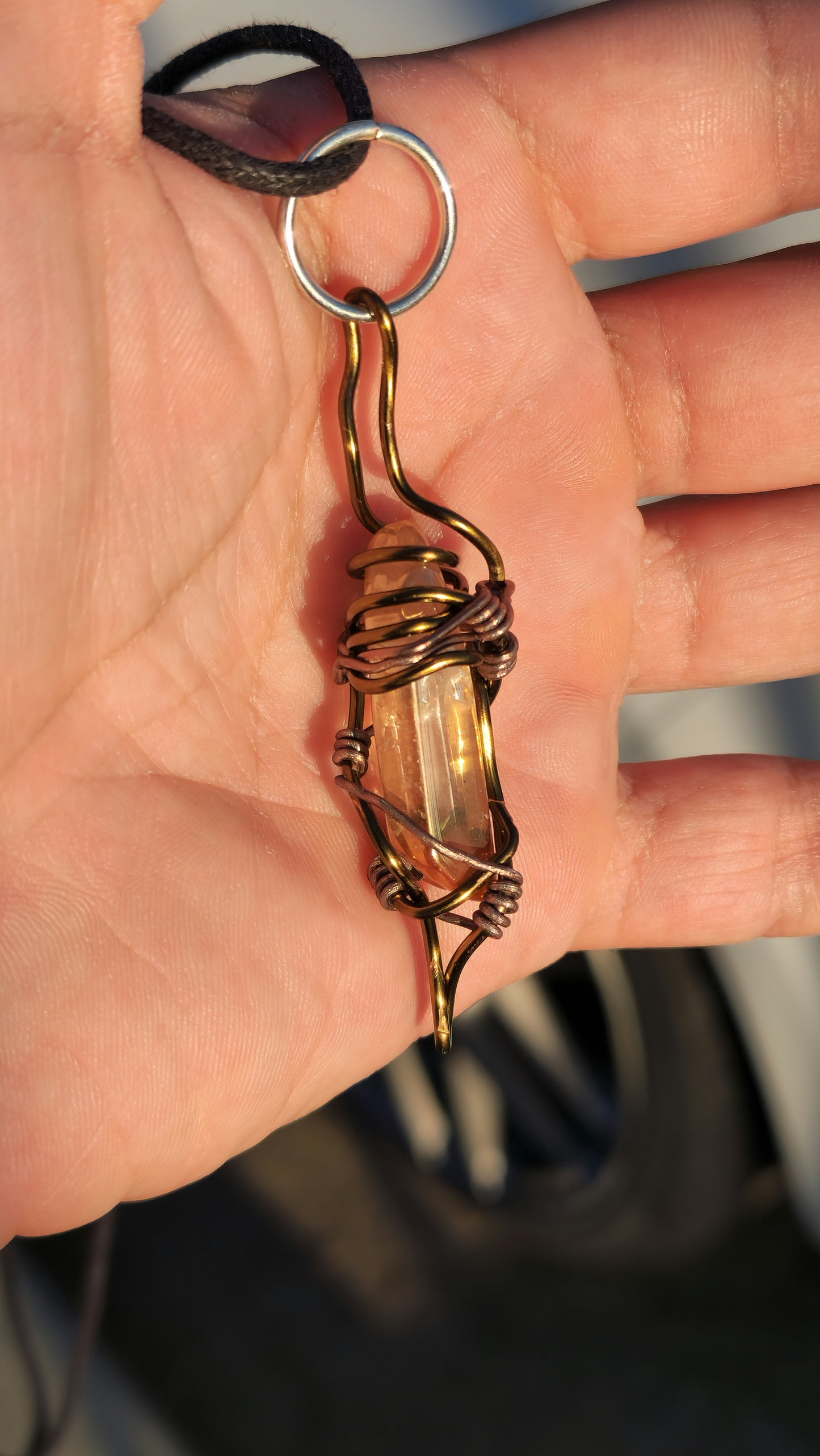 Crystal Fire Catalyst. Flashed Quartz Crystal Necklace. Made by Eyesthatburnthemind.