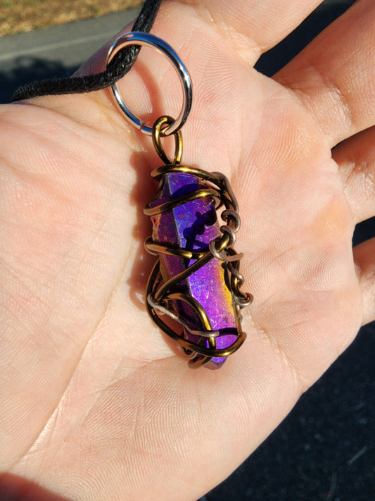 Aura Caster. Flashed crystal quartz necklace. Made by Eyesthatburnthemind.