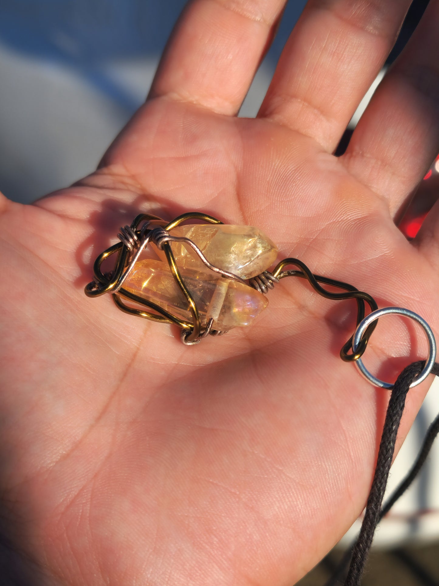 Crystal Fire Catalyst. Flashed Quartz Crystal Necklace. Made by Eyesthatburnthemind.