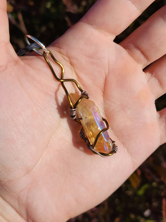 Crystal Fire Catalyst. Flashed Quartz Crystal Necklace. Made by Eyesthatburnthemind.