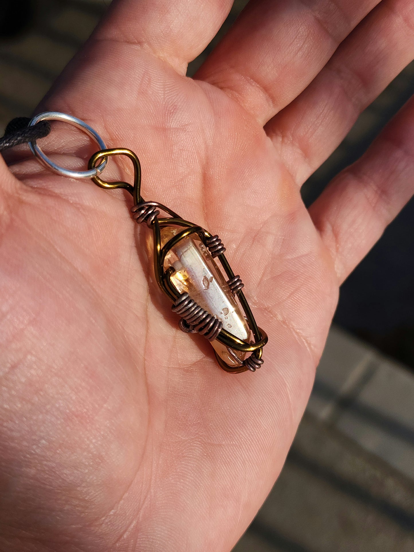 Crystal Fire Catalyst. Flashed Quartz Crystal Necklace. Made by Eyesthatburnthemind.