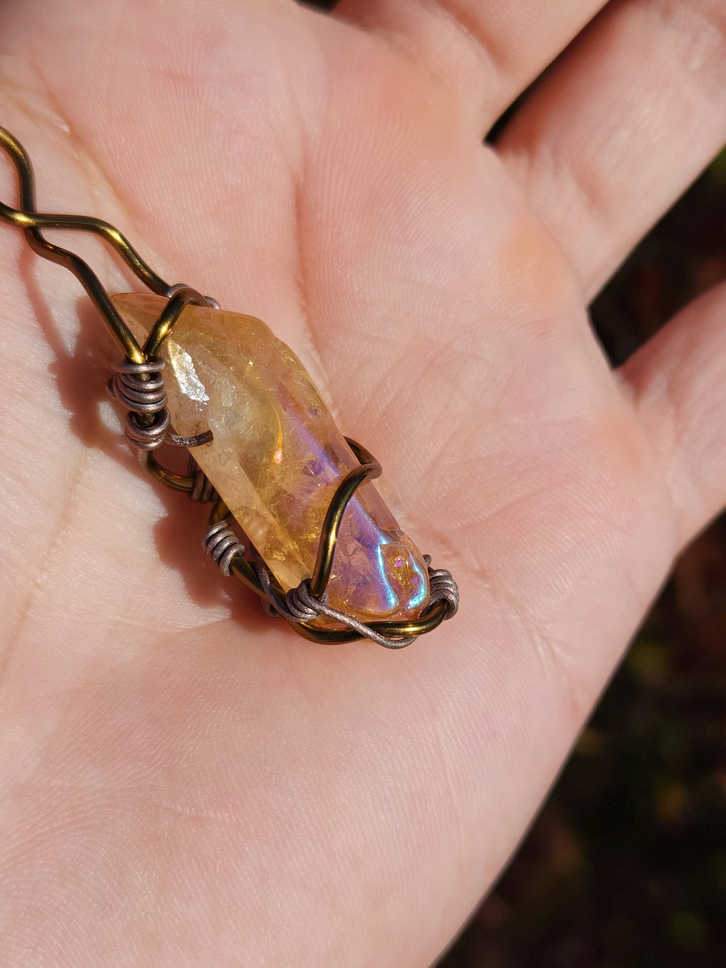 Crystal Fire Catalyst. Flashed Quartz Crystal Necklace. Made by Eyesthatburnthemind.