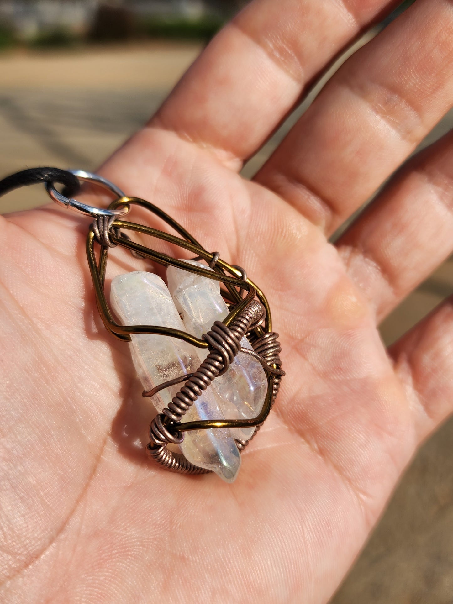 Trapped Companion. Flashed Quartz crystal necklace. Made by Eyesthatburnthemind.