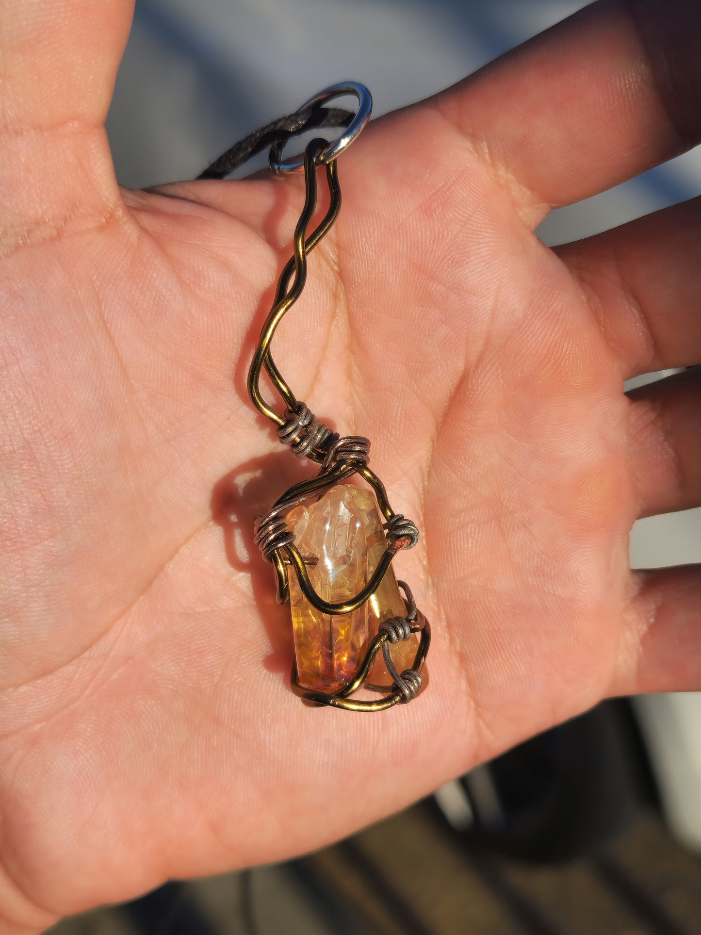 Crystal Fire Catalyst. Flashed Quartz Crystal Necklace. Made by Eyesthatburnthemind.