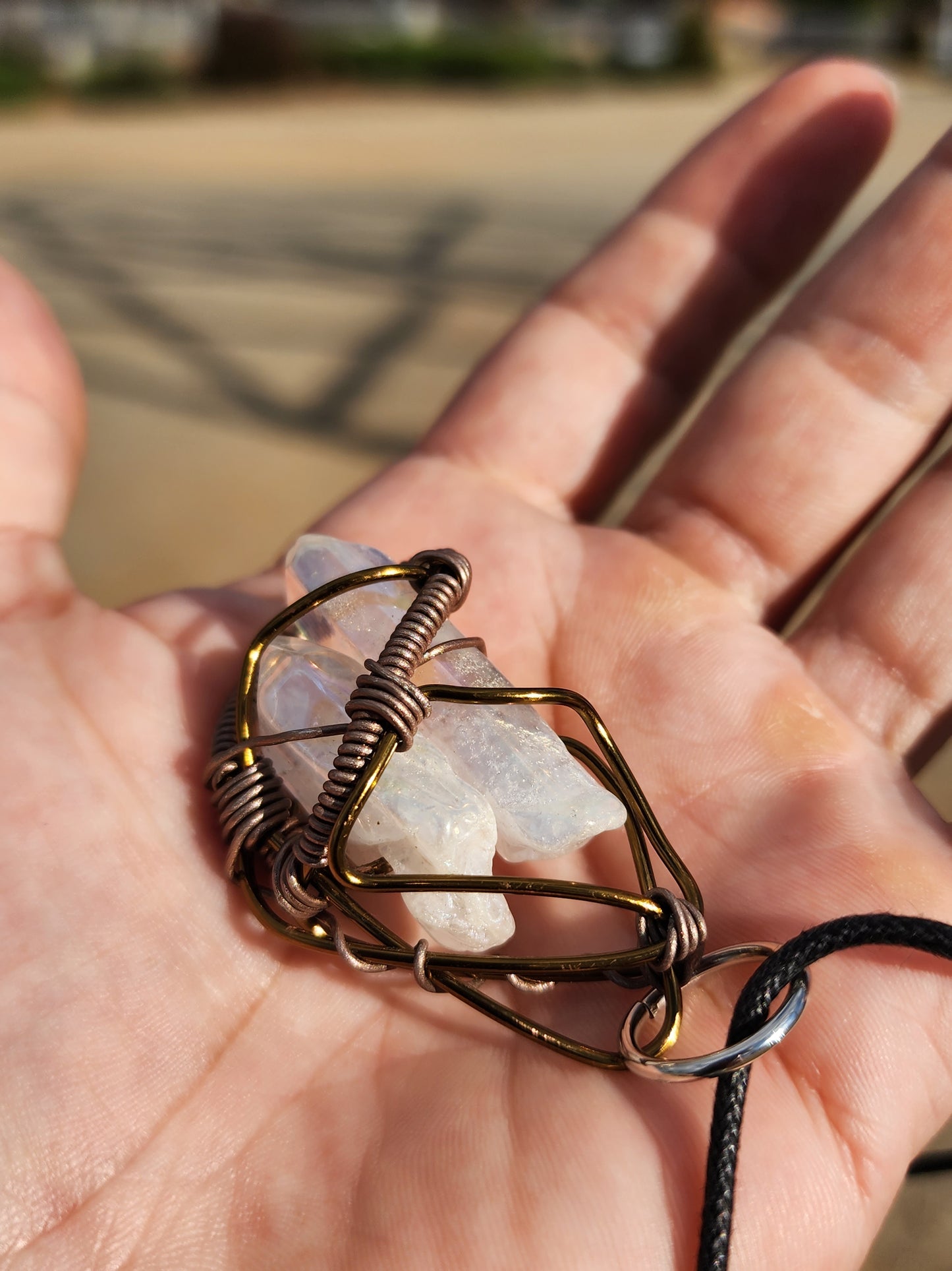 Trapped Companion. Flashed Quartz crystal necklace. Made by Eyesthatburnthemind.