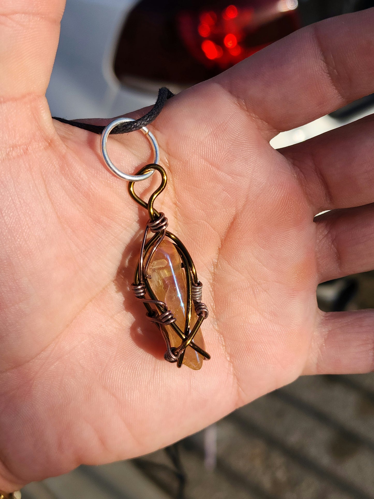 Crystal Fire Catalyst. Flashed Quartz Crystal Necklace. Made by Eyesthatburnthemind.