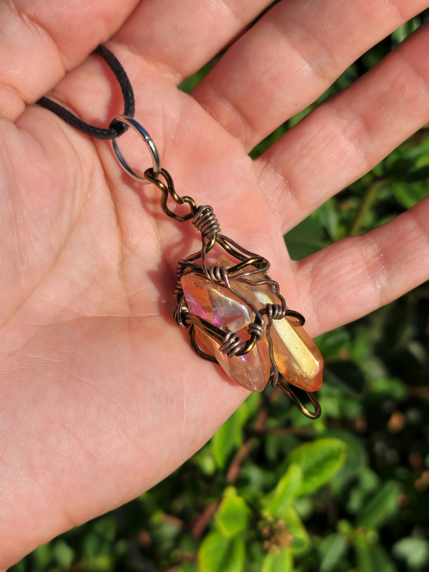 Crystal Fire Catalyst. Flashed Quartz Crystal Necklace. Made by Eyesthatburnthemind.