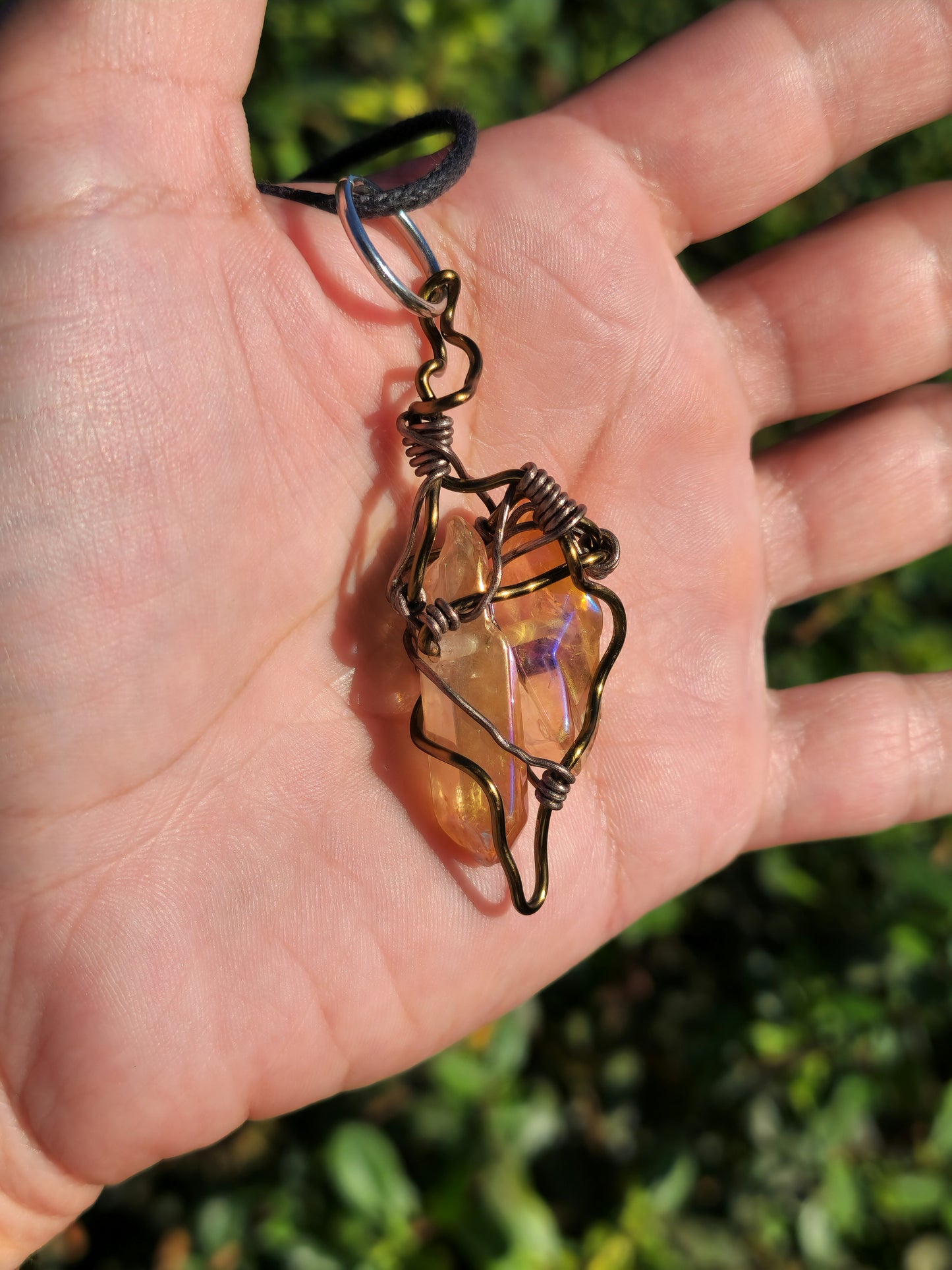 Crystal Fire Catalyst. Flashed Quartz Crystal Necklace. Made by Eyesthatburnthemind.