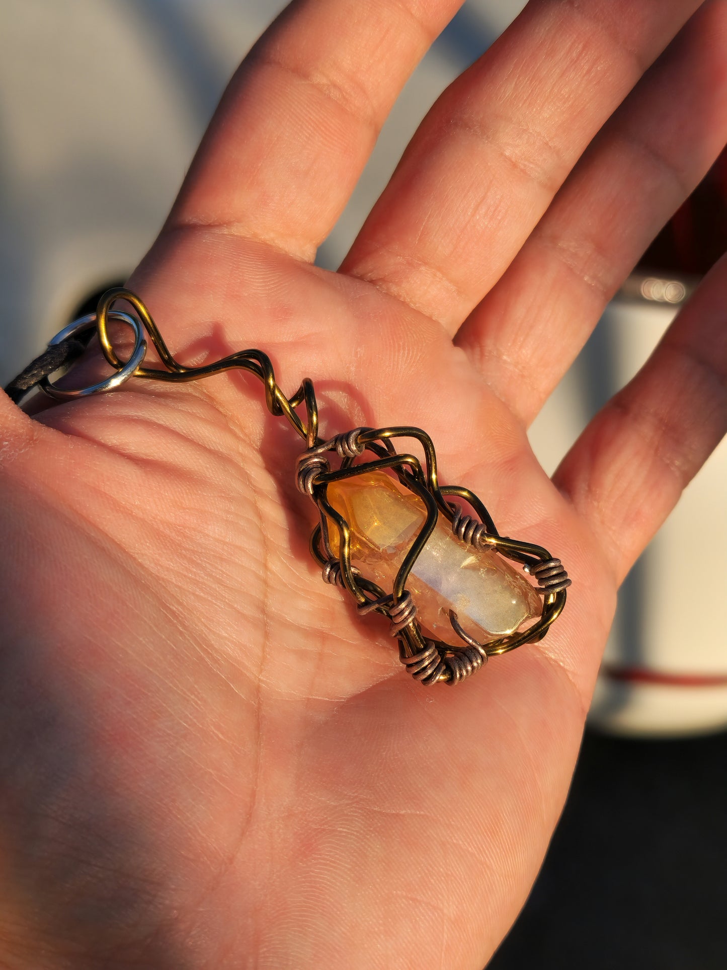 Crystal Fire Catalyst. Flashed Quartz Crystal Necklace. Made by Eyesthatburnthemind.