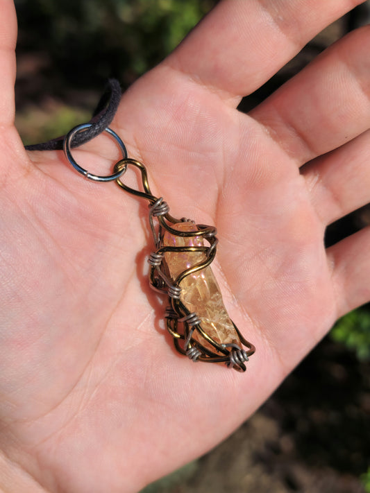 Crystal Fire Catalyst. Flashed Quartz Crystal Necklace. Made by Eyesthatburnthemind.