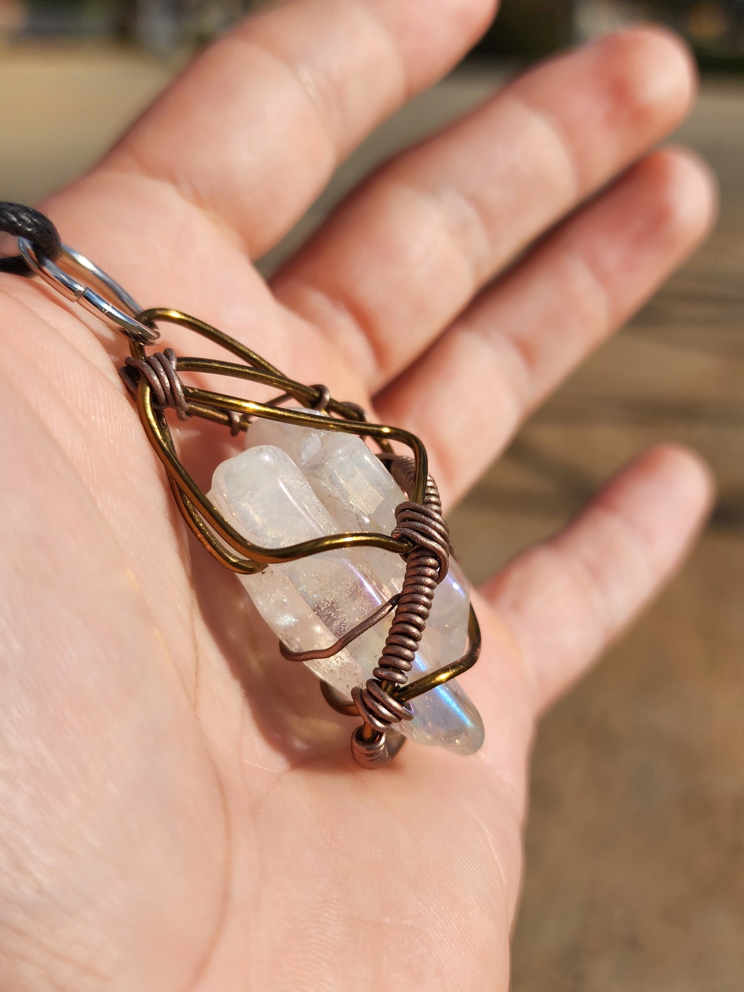 Trapped Companion. Flashed Quartz crystal necklace. Made by Eyesthatburnthemind.