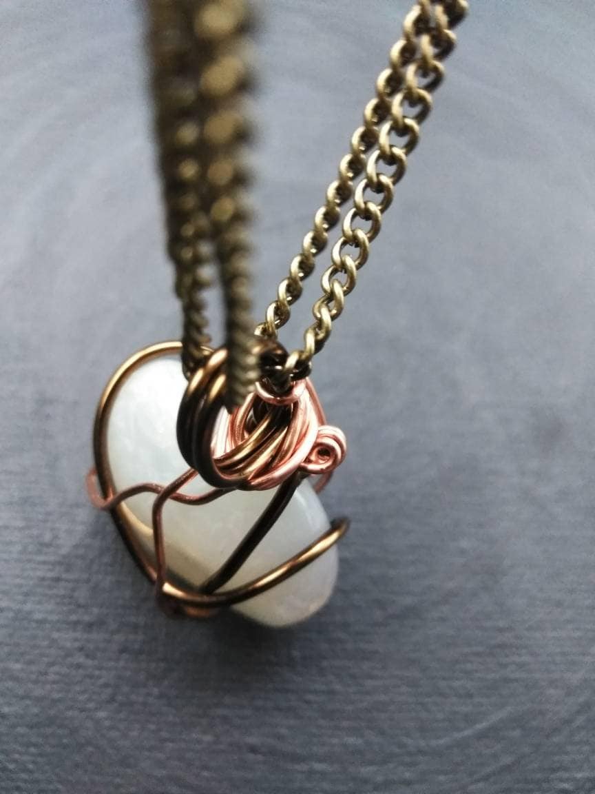 Handmade Agate wrapped in copper wire necklace. Metal chain. Higher frequency and energy balancing. Made by Eyesthatburnthemind.