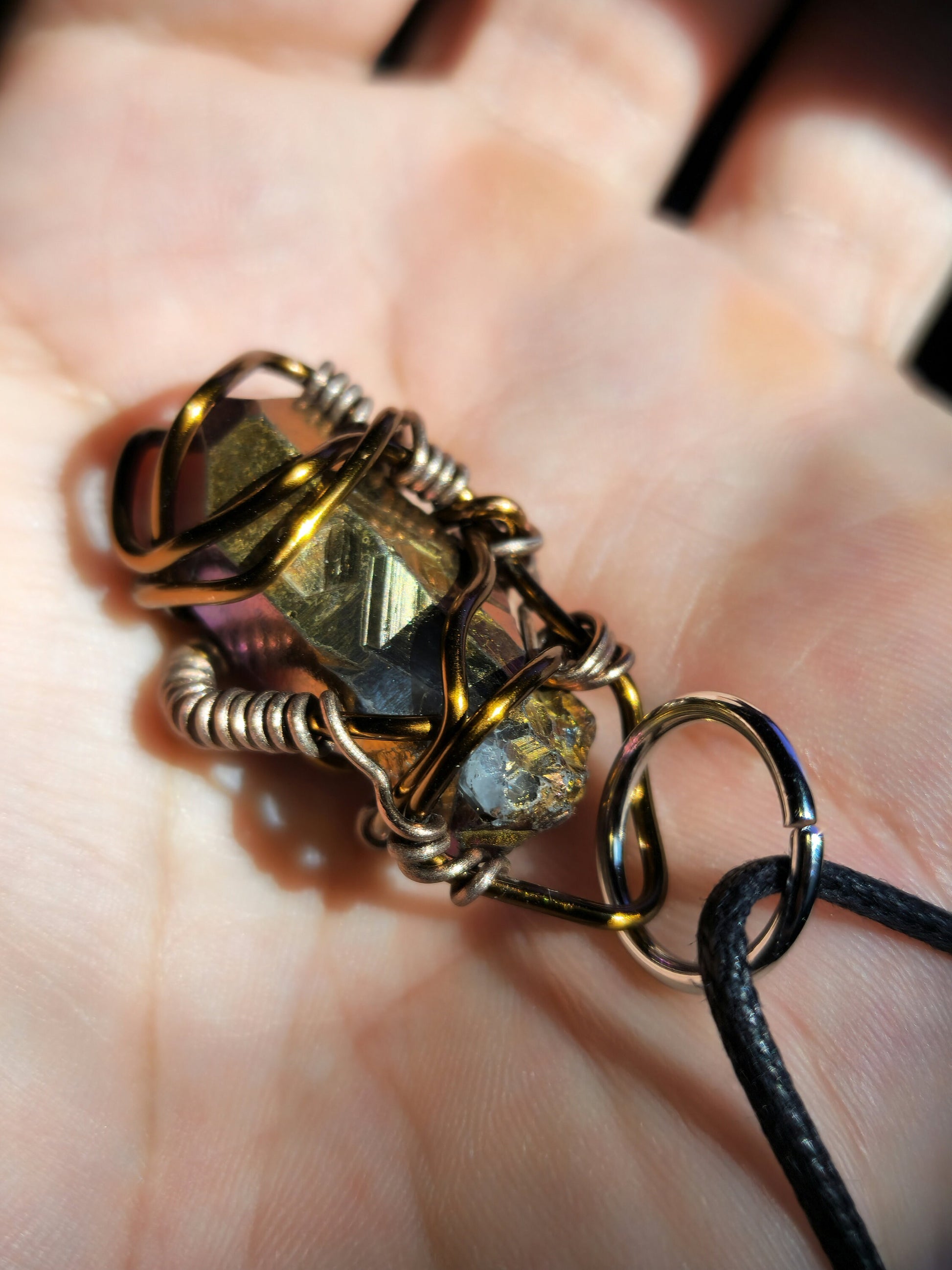 Ancient Contraption. Flashed quartz crystal necklace. Made by Eyesthatburnthemind.
