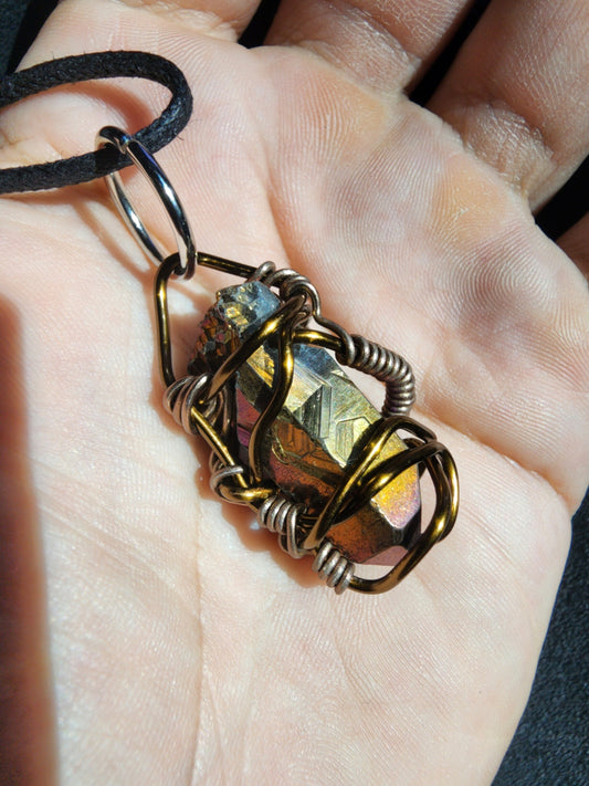 Ancient Contraption. Flashed quartz crystal necklace. Made by Eyesthatburnthemind.